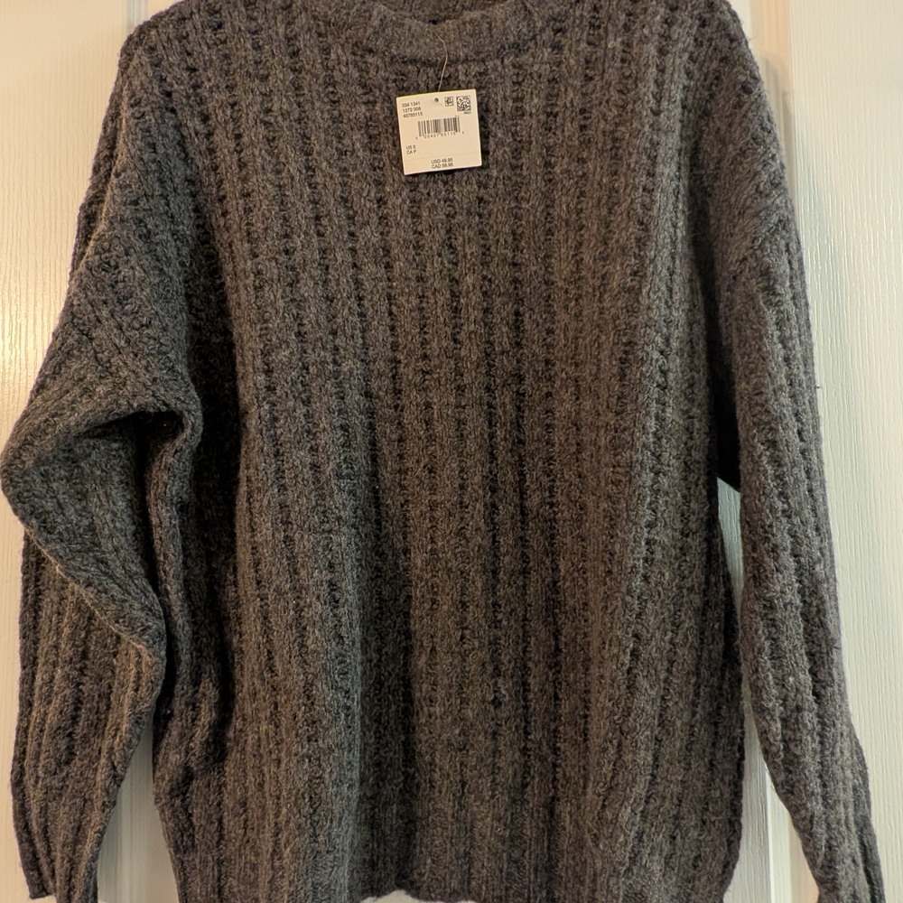 American Eagle Outfitters Brown/Gray Textured Crewneck Sweater